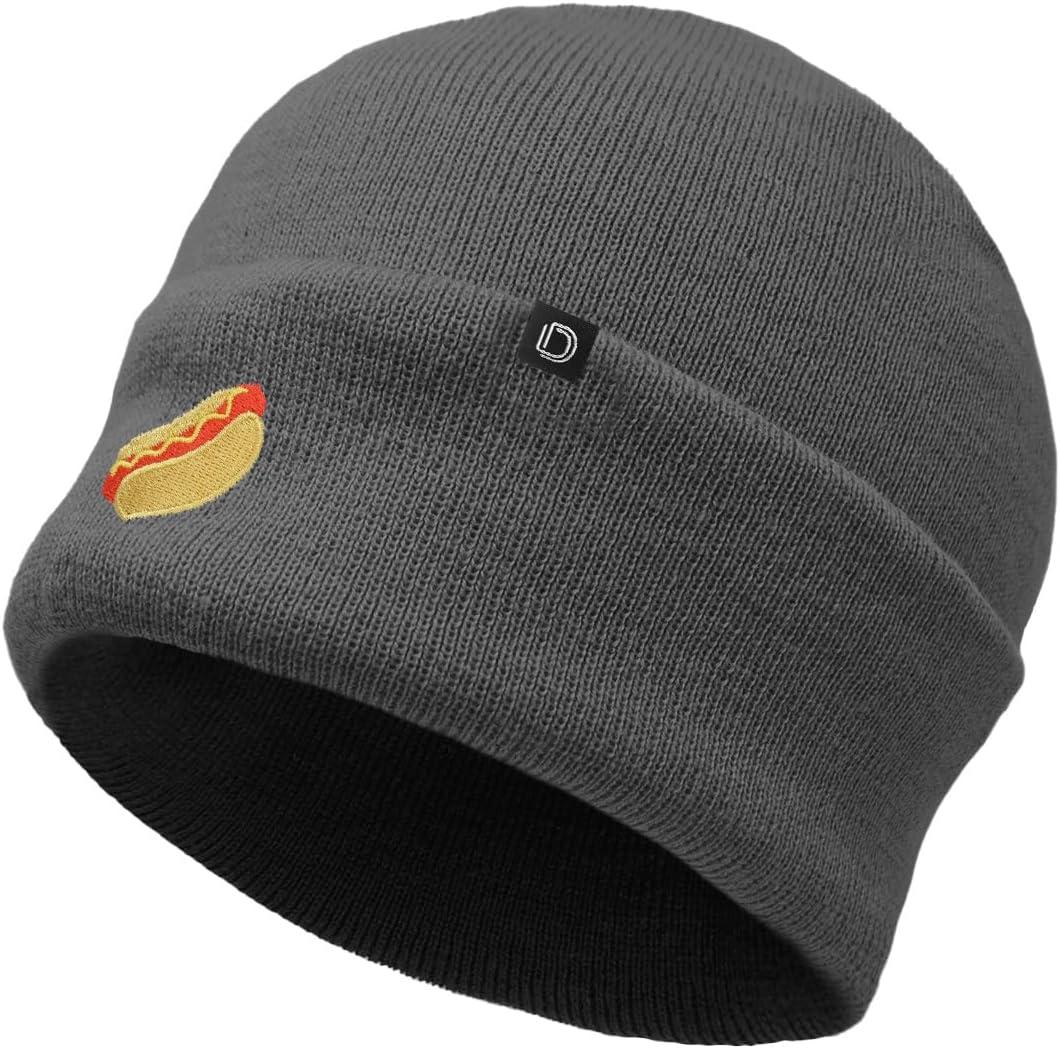 imageDALIX Hot Dog Embroidered Beanie Hat Cotton Cute Winter Fall Cap WomensAsphalt Gray