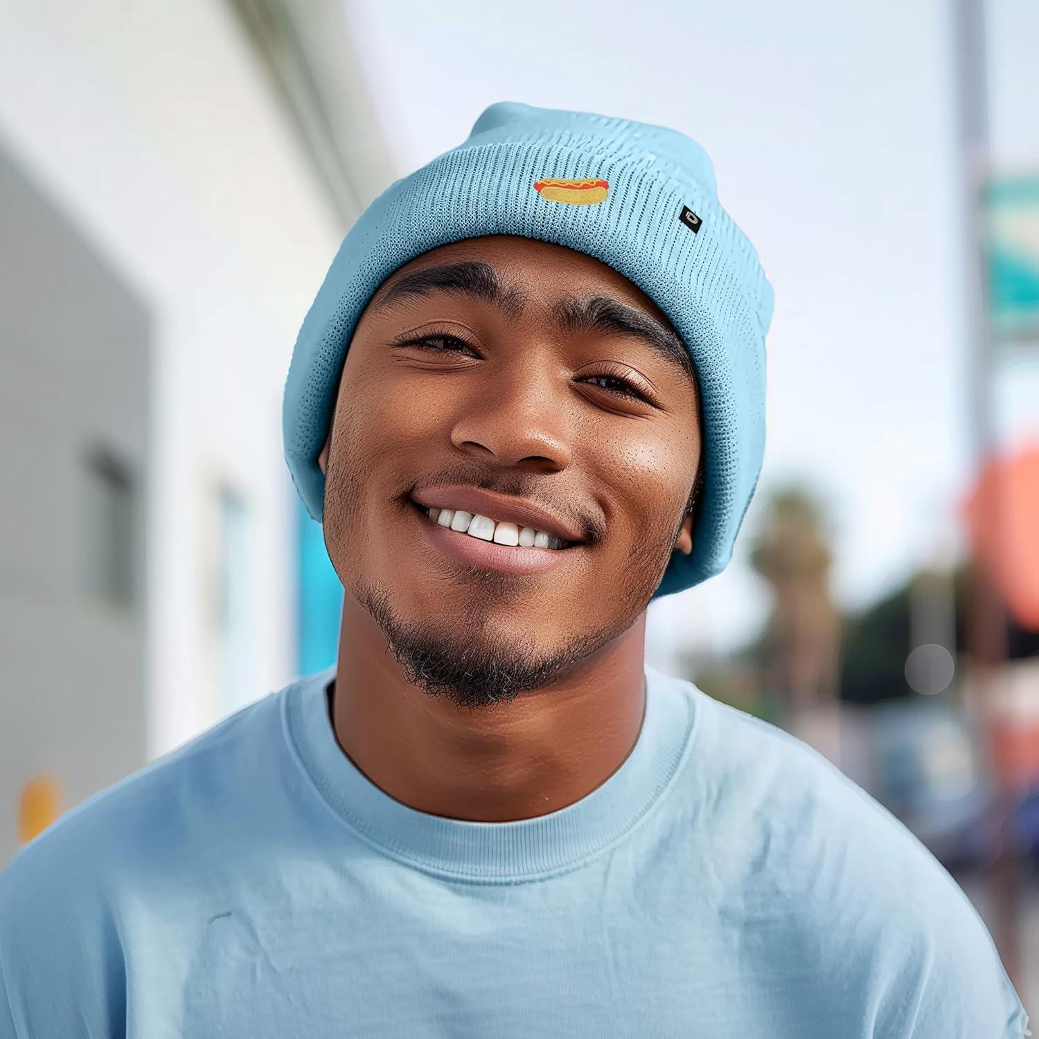imageDALIX Hot Dog Embroidered Beanie Hat Cotton Cute Winter Fall Cap WomensBaby Blue