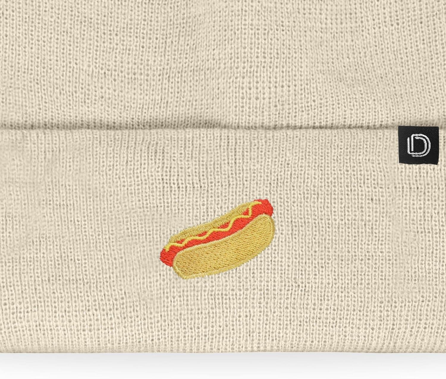 imageDALIX Hot Dog Embroidered Beanie Hat Cotton Cute Winter Fall Cap WomensBeige