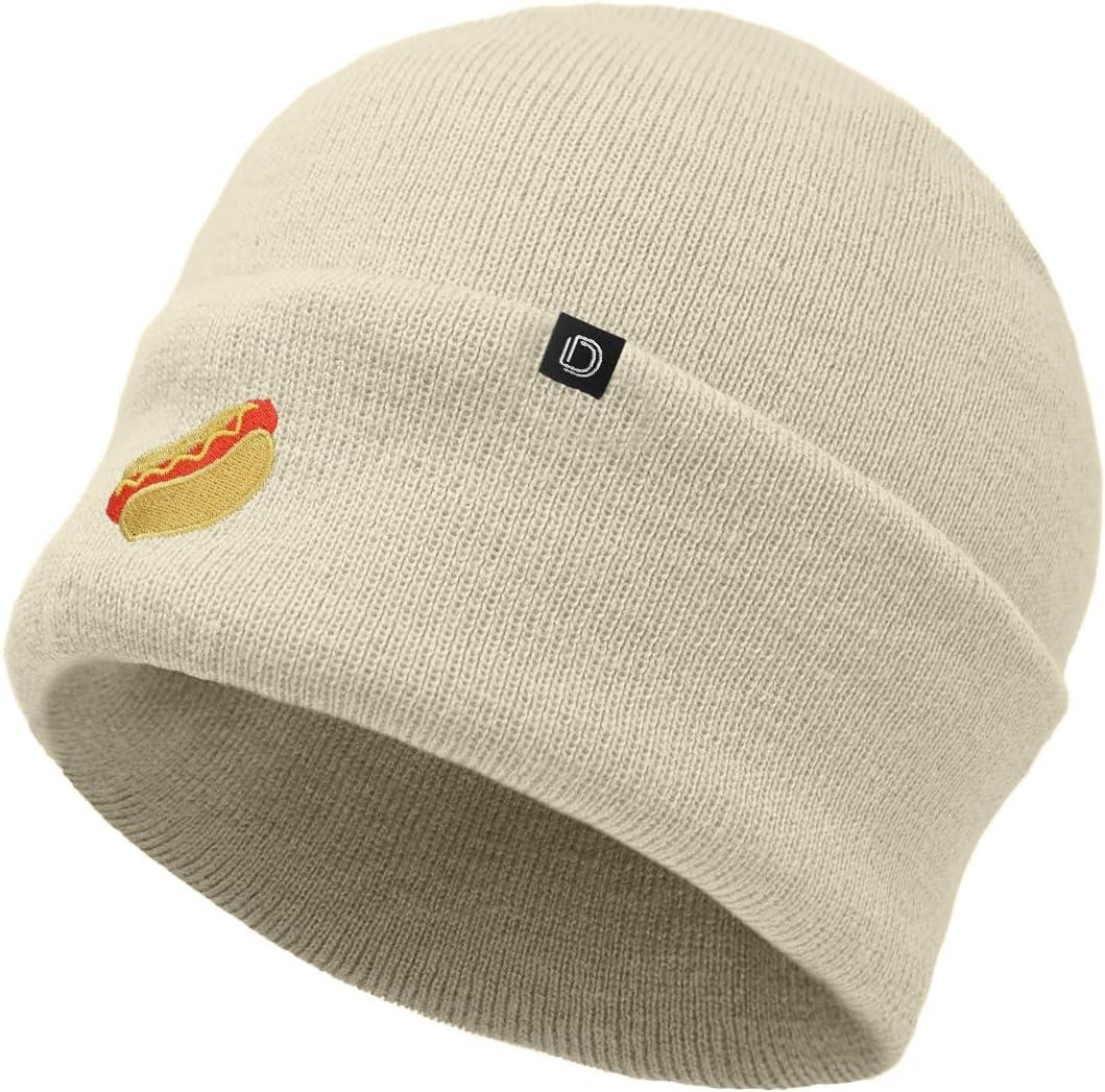 imageDALIX Hot Dog Embroidered Beanie Hat Cotton Cute Winter Fall Cap WomensBeige