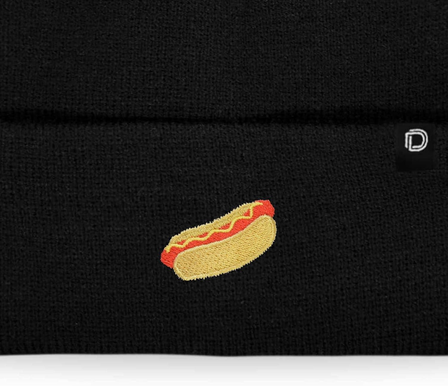imageDALIX Hot Dog Embroidered Beanie Hat Cotton Cute Winter Fall Cap WomensBlack