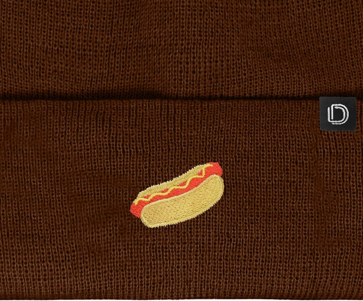 imageDALIX Hot Dog Embroidered Beanie Hat Cotton Cute Winter Fall Cap WomensBrown