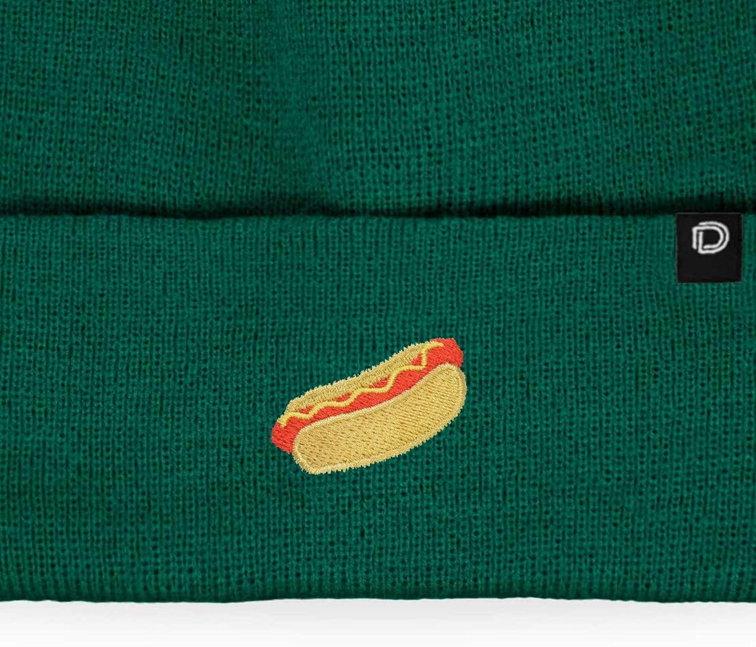 imageDALIX Hot Dog Embroidered Beanie Hat Cotton Cute Winter Fall Cap WomensGreen