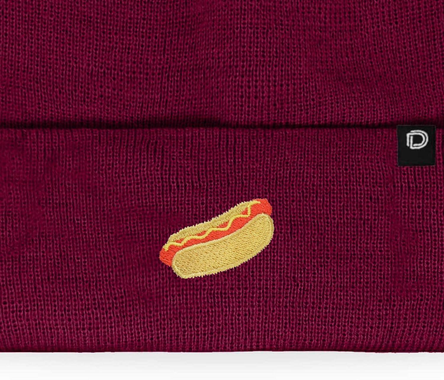 imageDALIX Hot Dog Embroidered Beanie Hat Cotton Cute Winter Fall Cap WomensMaroon