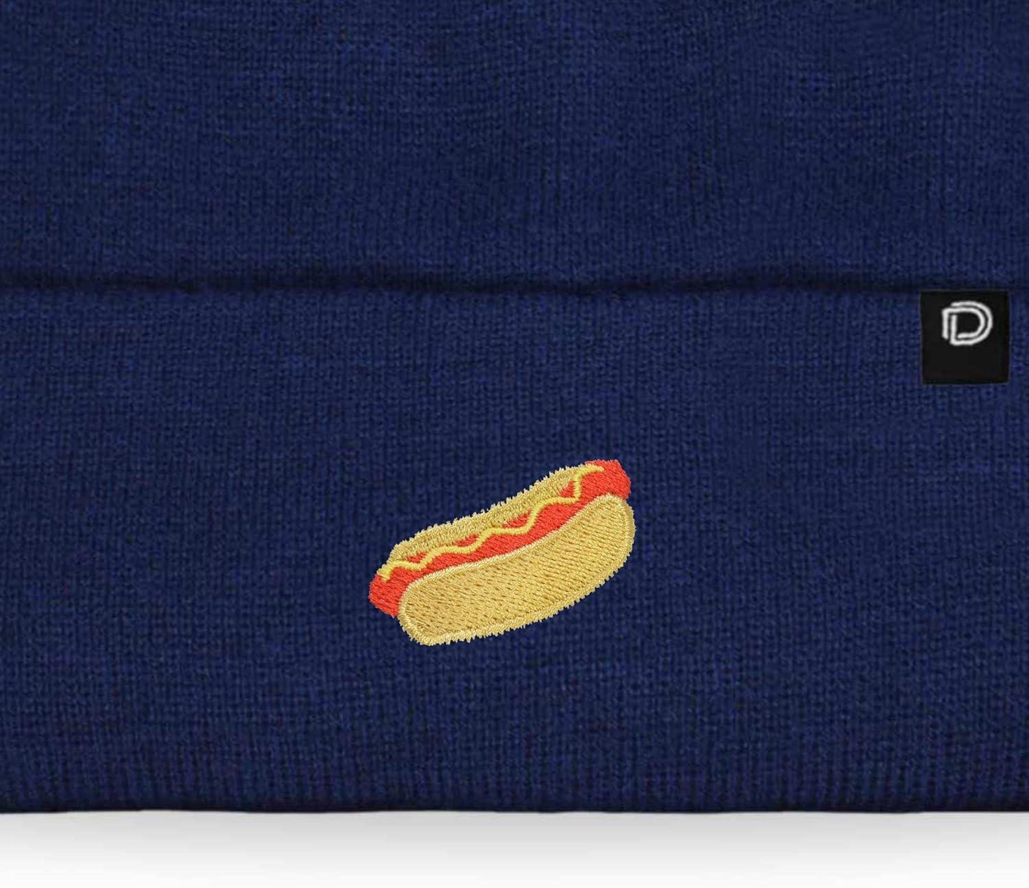 imageDALIX Hot Dog Embroidered Beanie Hat Cotton Cute Winter Fall Cap WomensNavy Blue