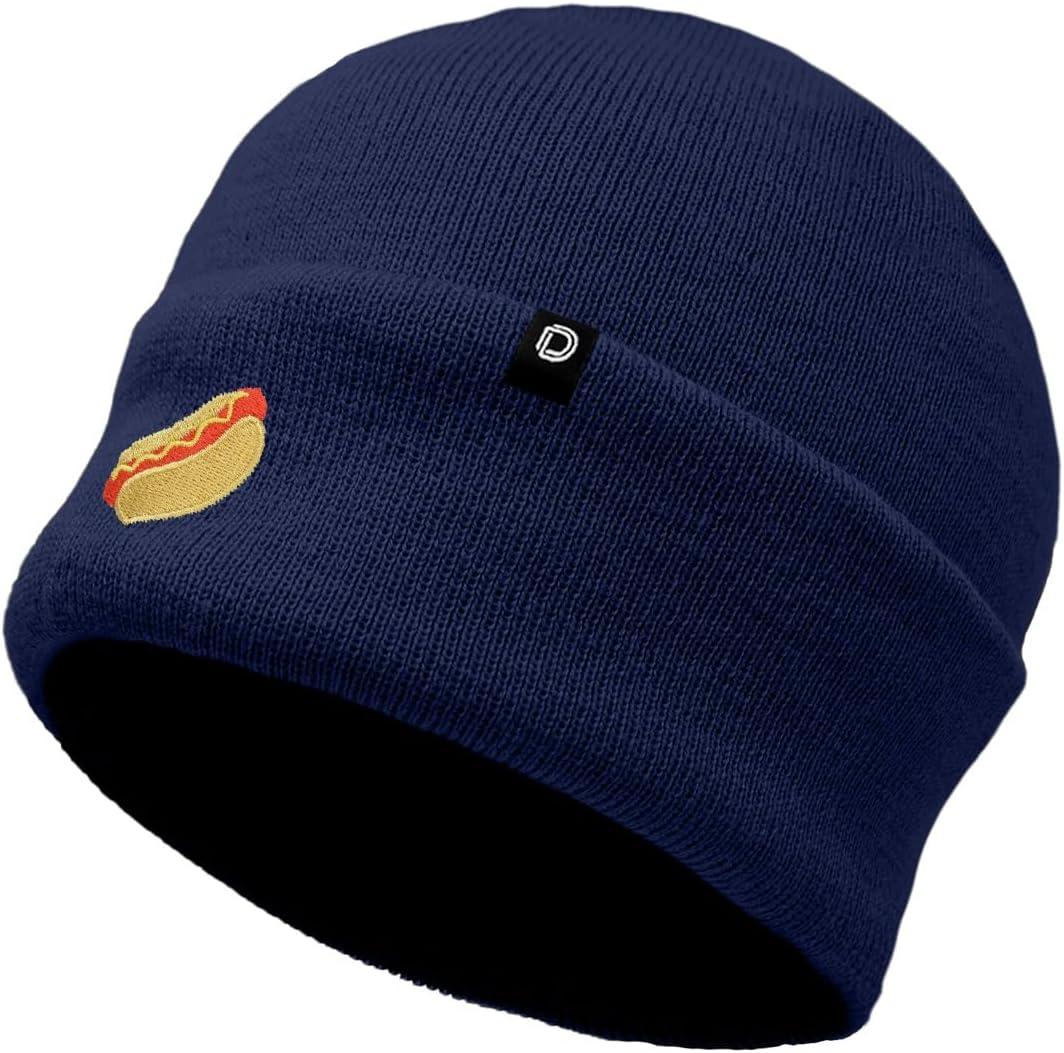imageDALIX Hot Dog Embroidered Beanie Hat Cotton Cute Winter Fall Cap WomensNavy Blue