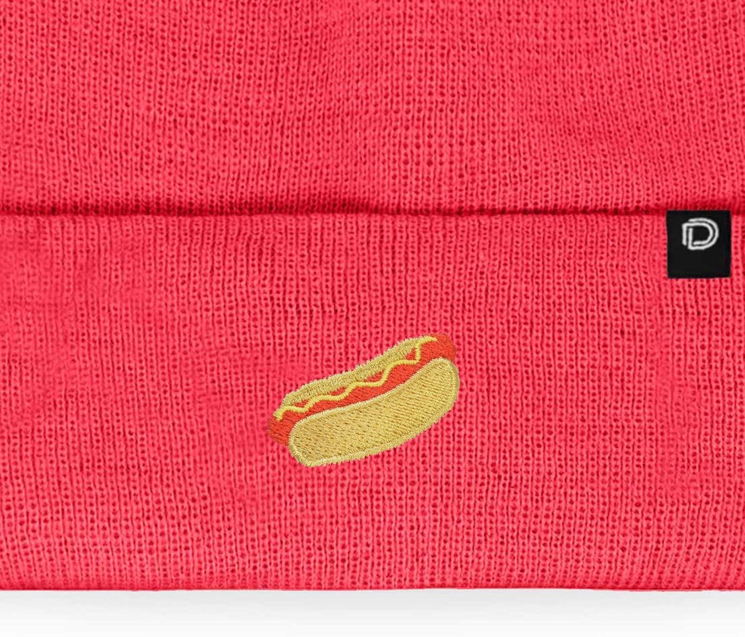 imageDALIX Hot Dog Embroidered Beanie Hat Cotton Cute Winter Fall Cap WomensNeon Pink