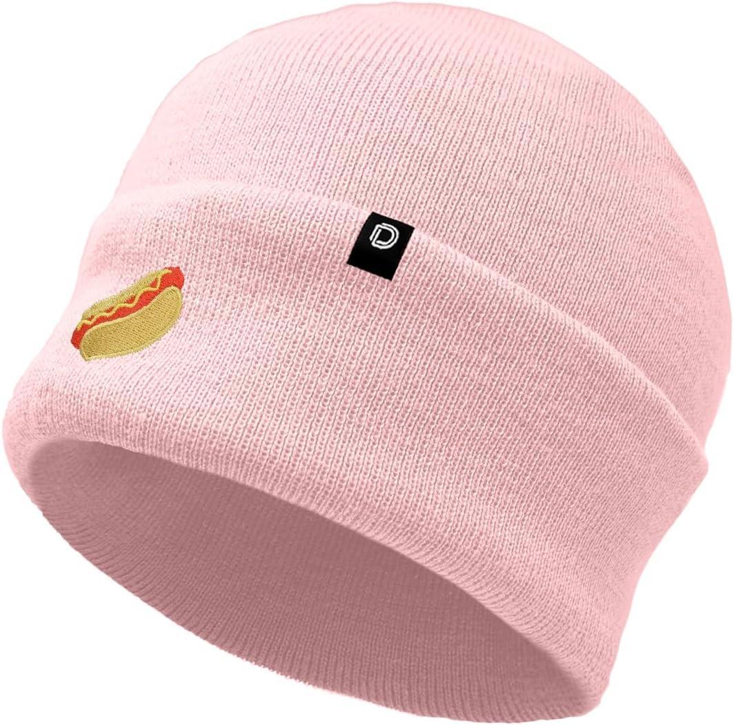 imageDALIX Hot Dog Embroidered Beanie Hat Cotton Cute Winter Fall Cap WomensPink