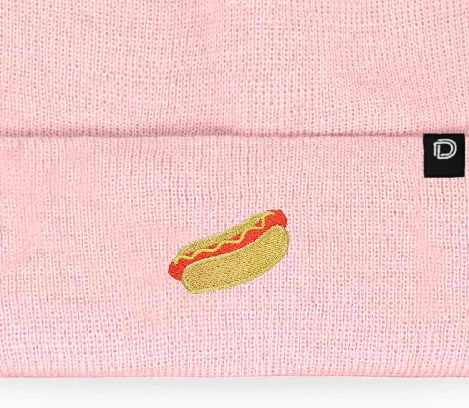 imageDALIX Hot Dog Embroidered Beanie Hat Cotton Cute Winter Fall Cap WomensPink