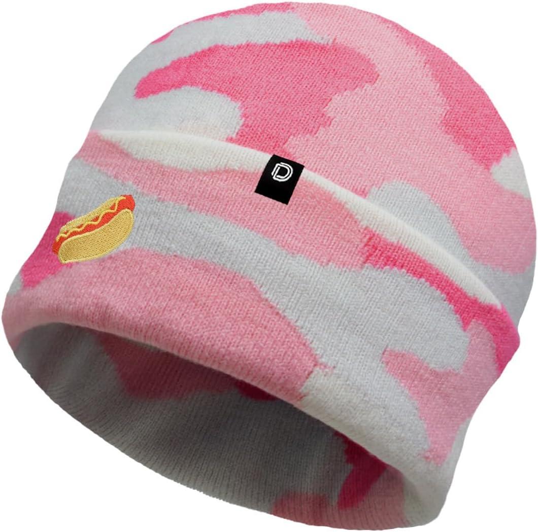 imageDALIX Hot Dog Embroidered Beanie Hat Cotton Cute Winter Fall Cap WomensPink Camo
