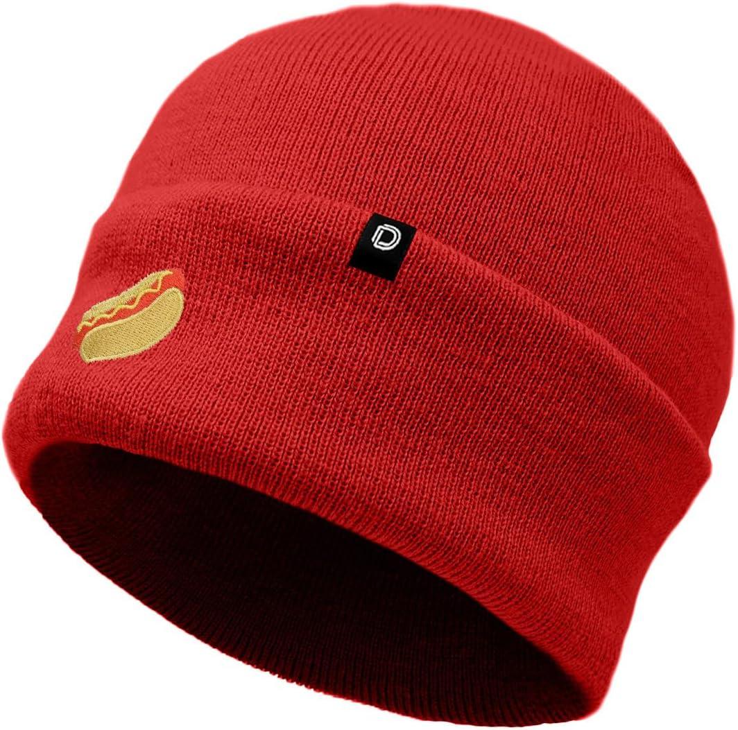 imageDALIX Hot Dog Embroidered Beanie Hat Cotton Cute Winter Fall Cap WomensRed