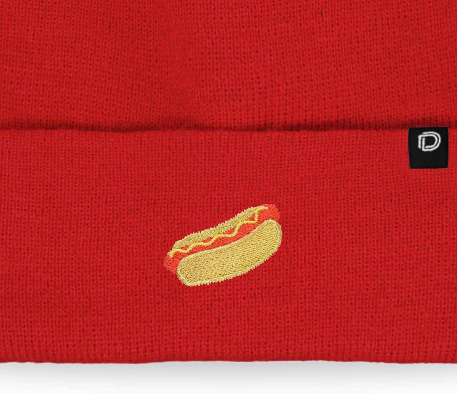 imageDALIX Hot Dog Embroidered Beanie Hat Cotton Cute Winter Fall Cap WomensRed