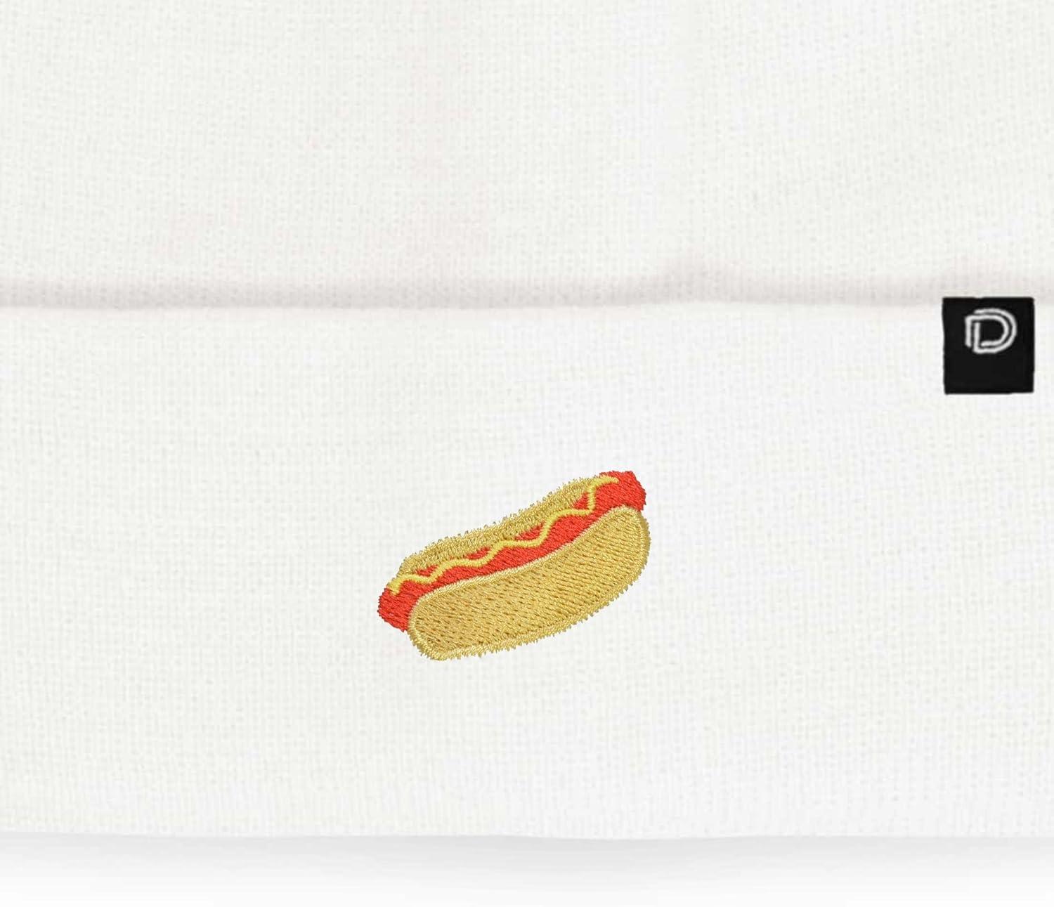 imageDALIX Hot Dog Embroidered Beanie Hat Cotton Cute Winter Fall Cap WomensWhite