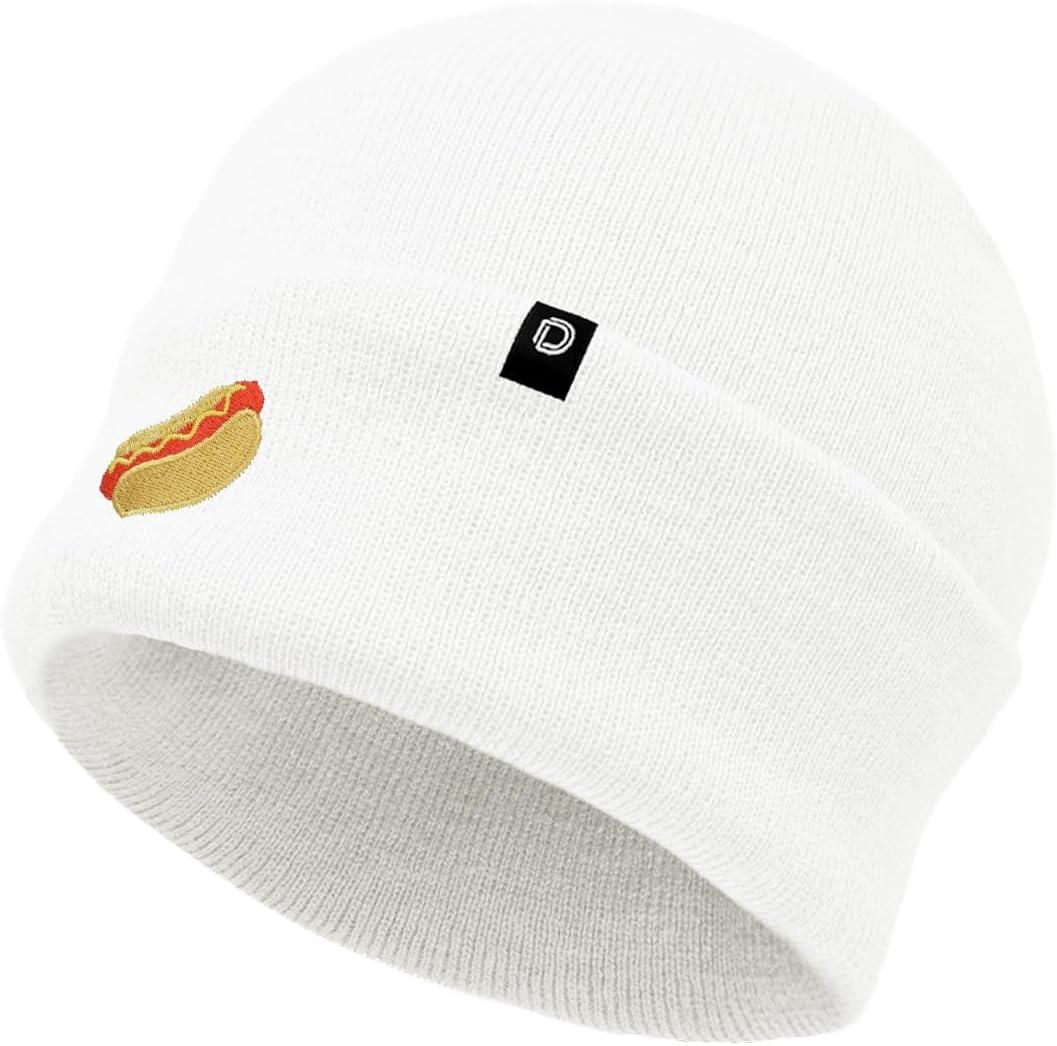 imageDALIX Hot Dog Embroidered Beanie Hat Cotton Cute Winter Fall Cap WomensWhite