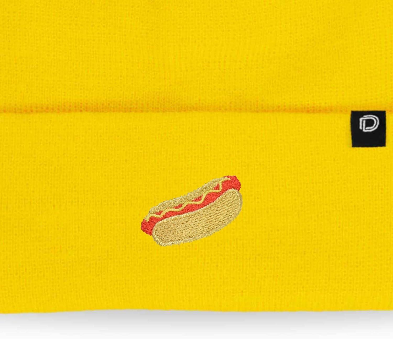 imageDALIX Hot Dog Embroidered Beanie Hat Cotton Cute Winter Fall Cap WomensYellow