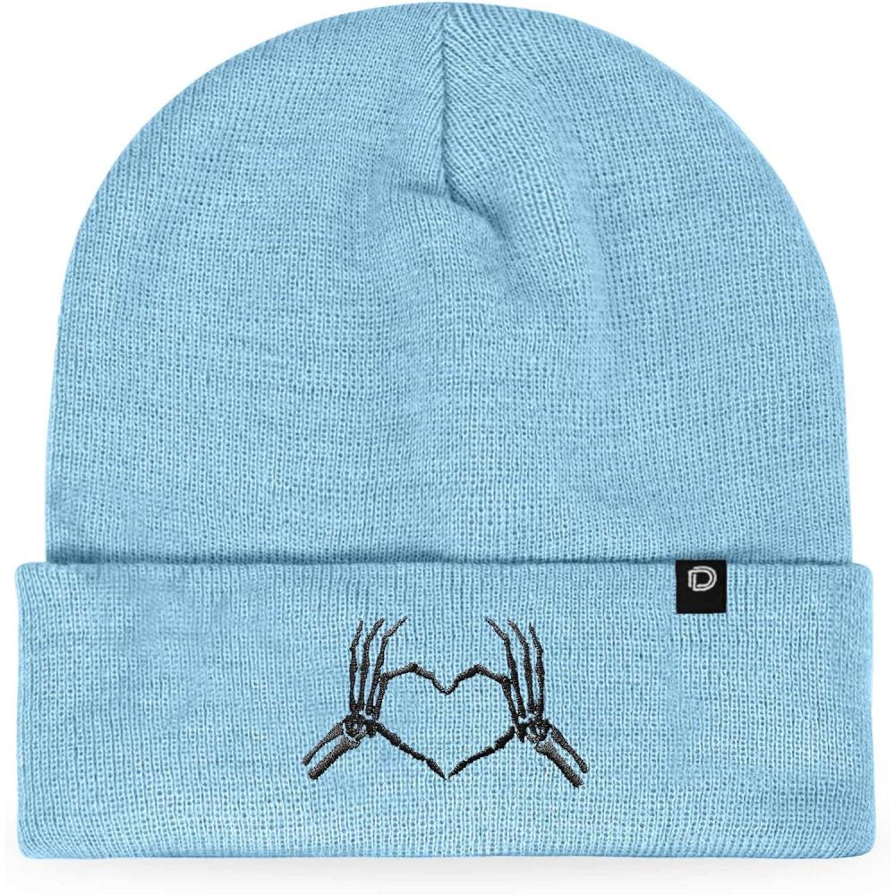 imageDALIX Heart of Bones Embroidered Beanie Hat Knit Cap Cold Weather WomensBaby Blue