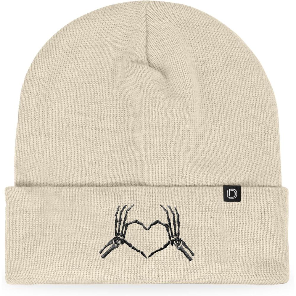 imageDALIX Heart of Bones Embroidered Beanie Hat Knit Cap Cold Weather WomensBeige