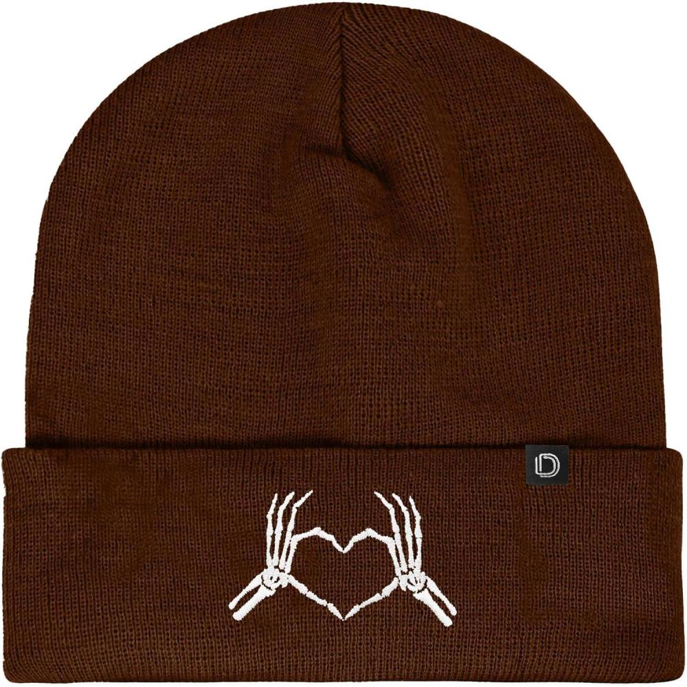 imageDALIX Heart of Bones Embroidered Beanie Hat Knit Cap Cold Weather WomensBrown
