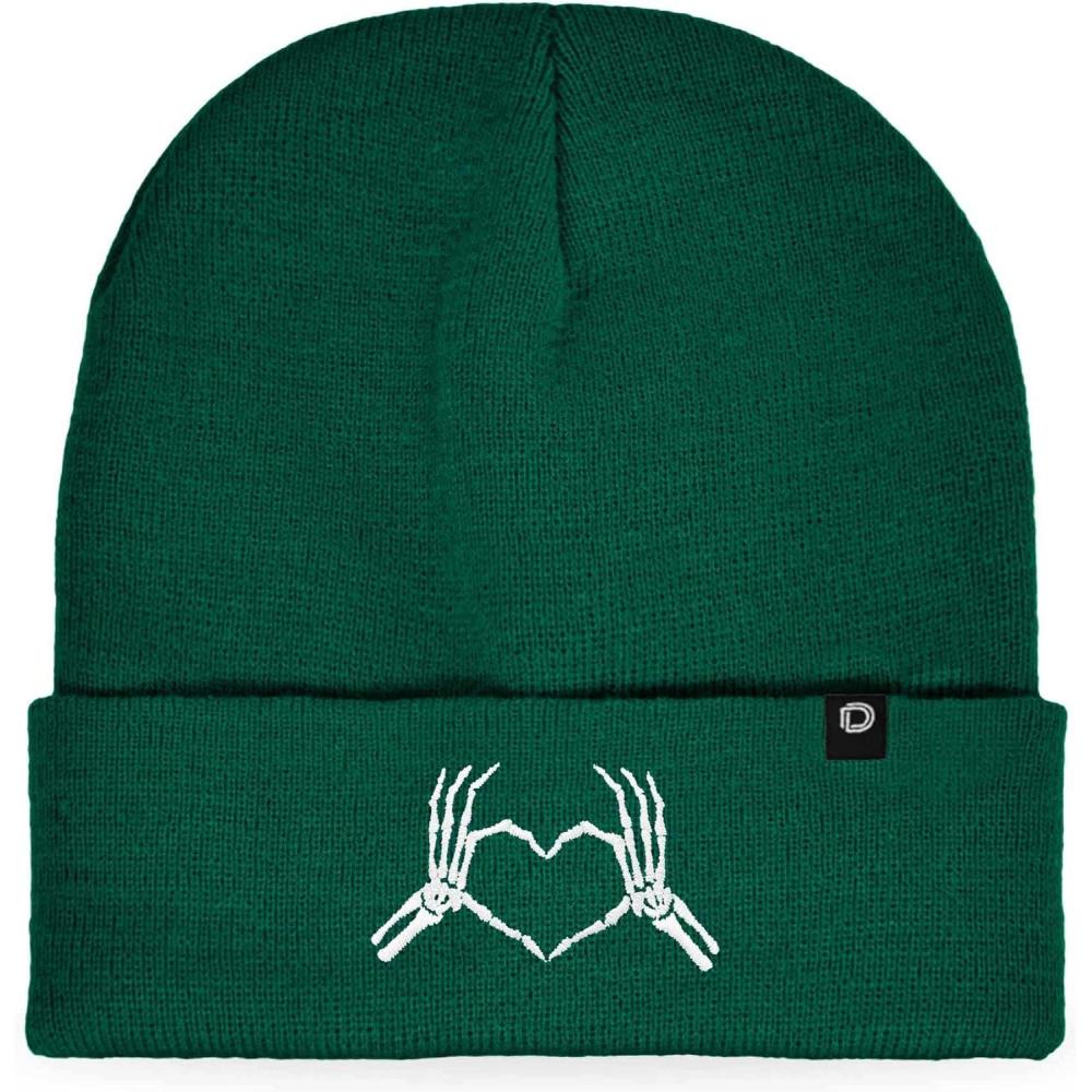 imageDALIX Heart of Bones Embroidered Beanie Hat Knit Cap Cold Weather WomensGreen