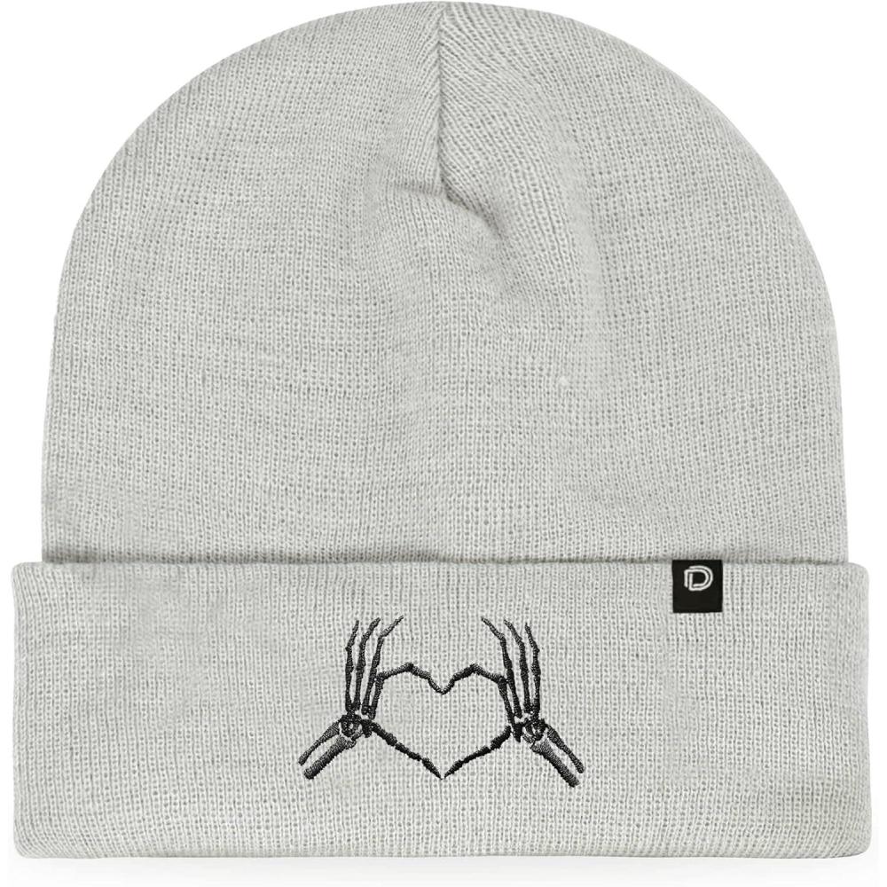 imageDALIX Heart of Bones Embroidered Beanie Hat Knit Cap Cold Weather WomensLight Gray