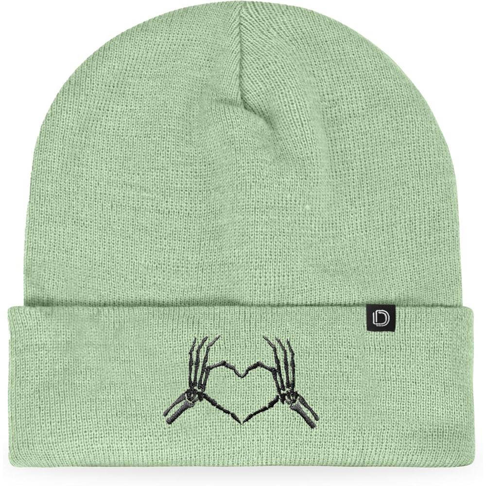 imageDALIX Heart of Bones Embroidered Beanie Hat Knit Cap Cold Weather WomensLight Green