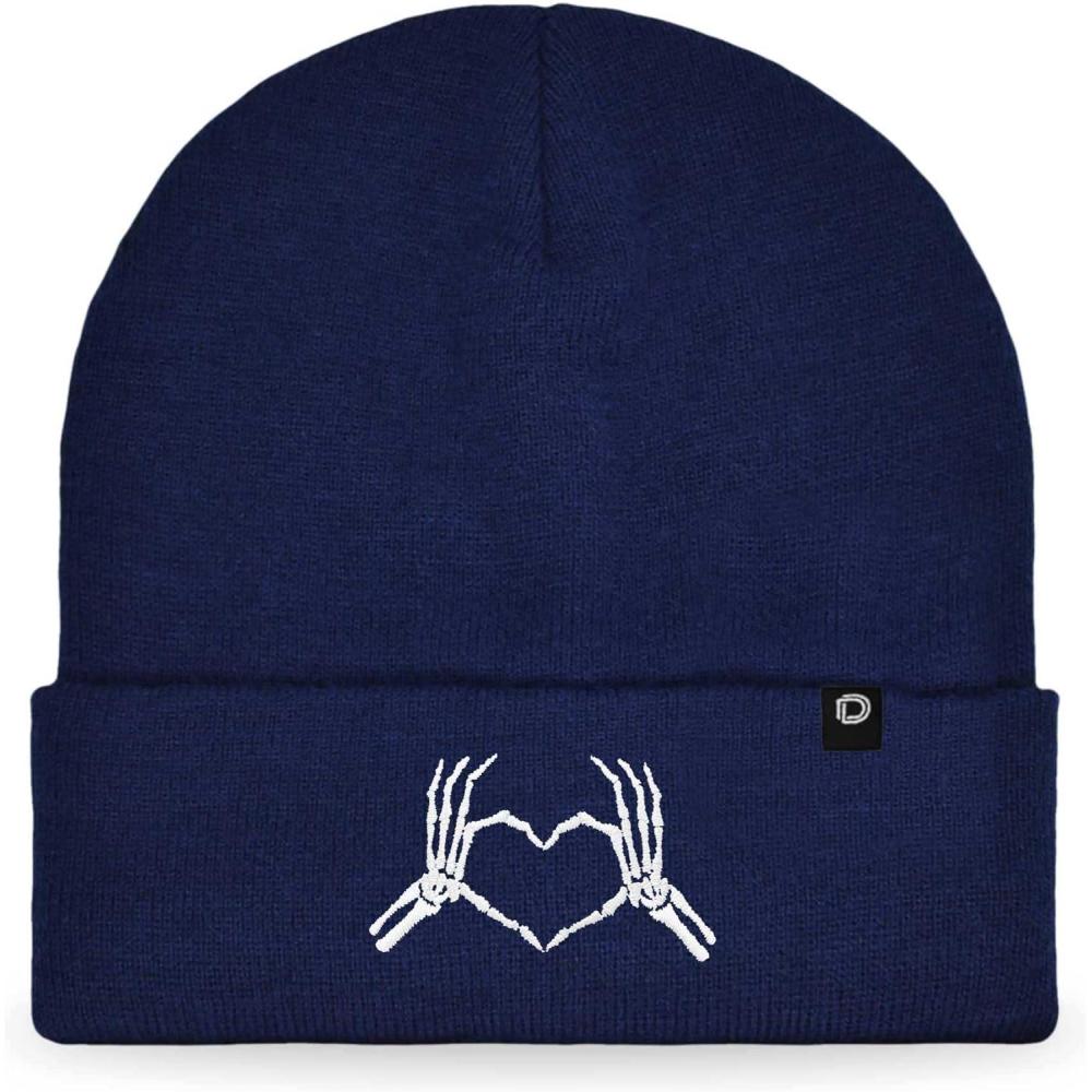 imageDALIX Heart of Bones Embroidered Beanie Hat Knit Cap Cold Weather WomensNavy Blue