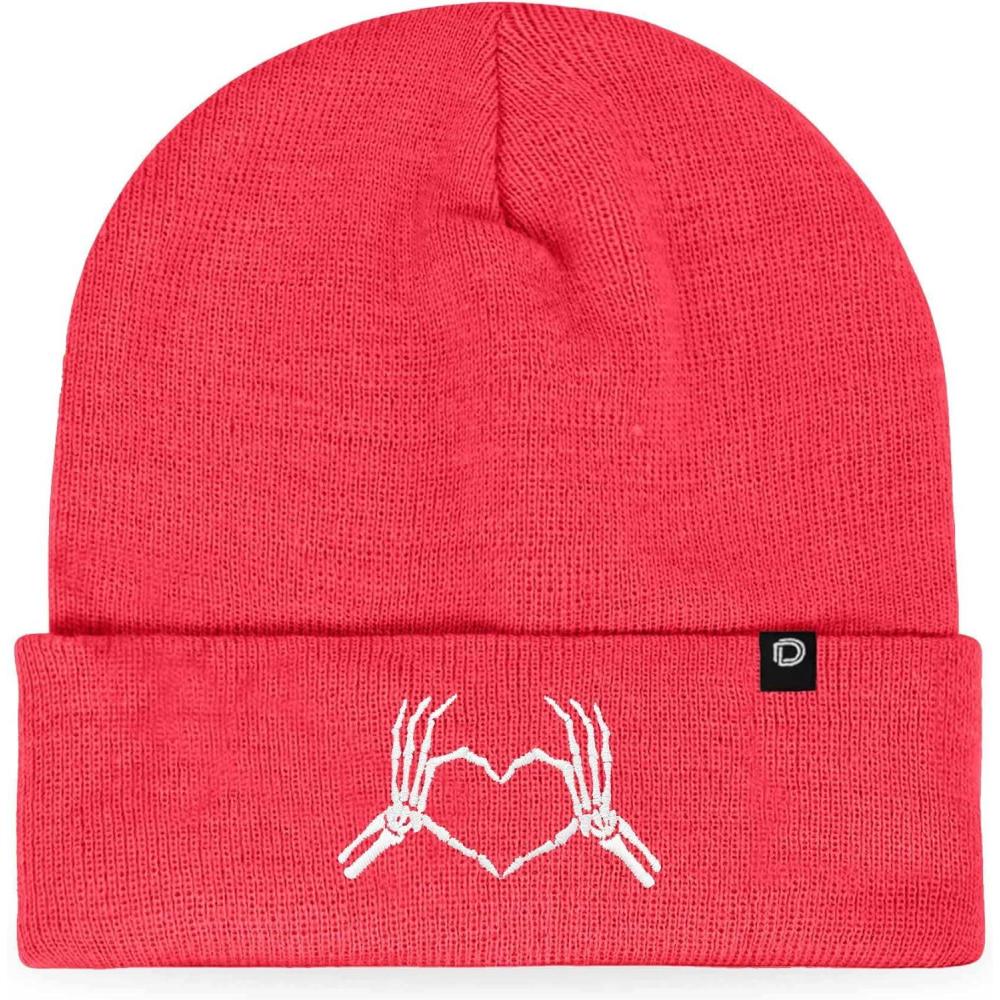 imageDALIX Heart of Bones Embroidered Beanie Hat Knit Cap Cold Weather WomensNeon Pink