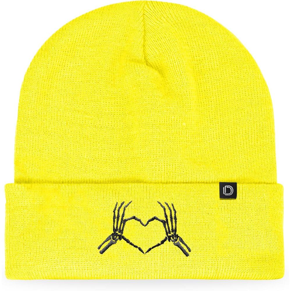 imageDALIX Heart of Bones Embroidered Beanie Hat Knit Cap Cold Weather WomensNeon Yellow