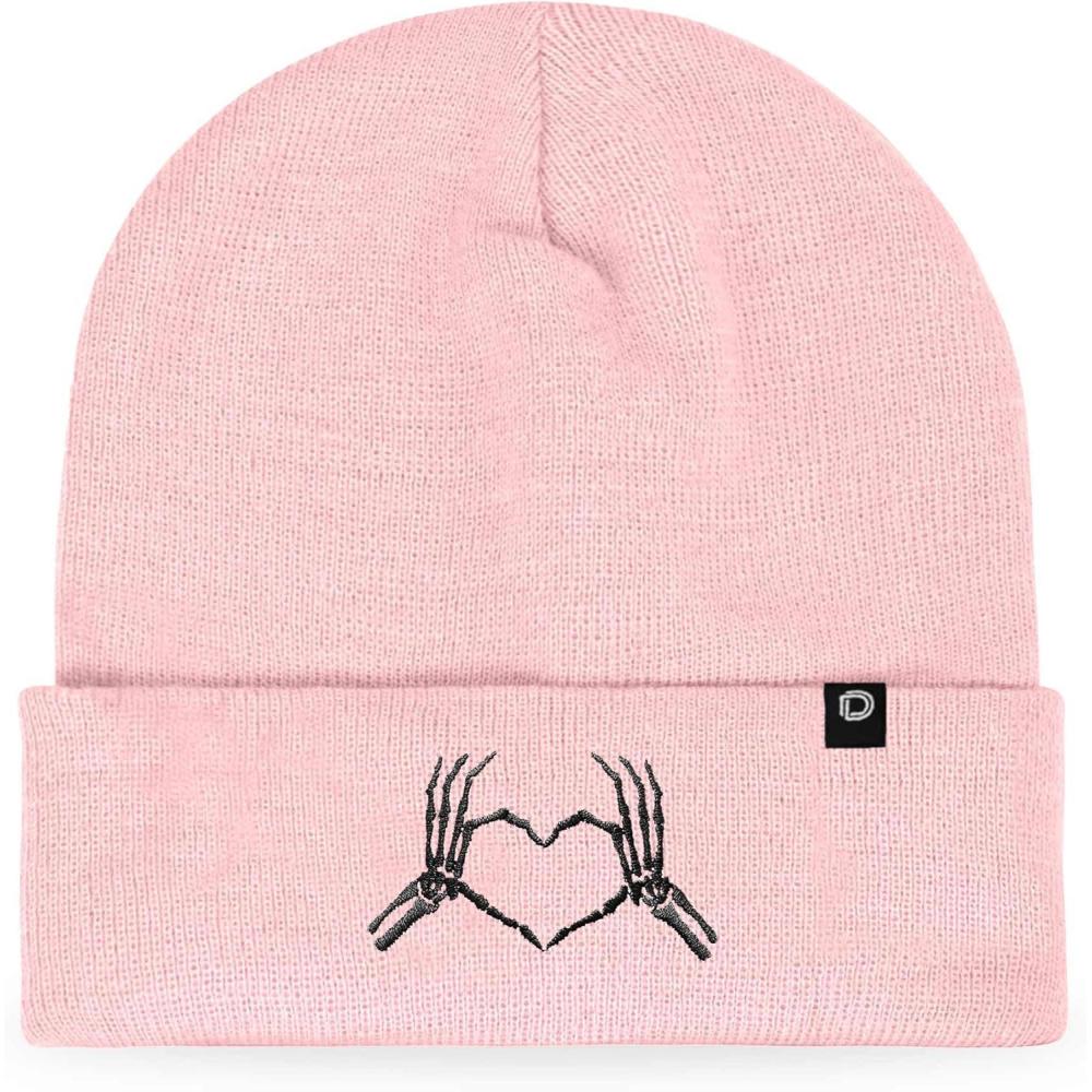 imageDALIX Heart of Bones Embroidered Beanie Hat Knit Cap Cold Weather WomensPink