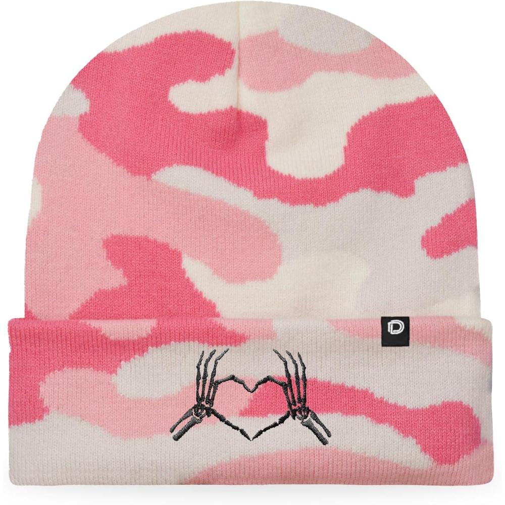 imageDALIX Heart of Bones Embroidered Beanie Hat Knit Cap Cold Weather WomensPink Camo