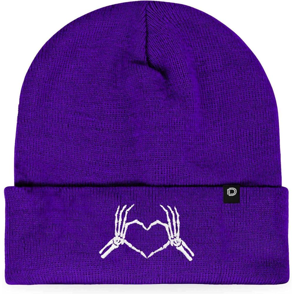 imageDALIX Heart of Bones Embroidered Beanie Hat Knit Cap Cold Weather WomensPurple