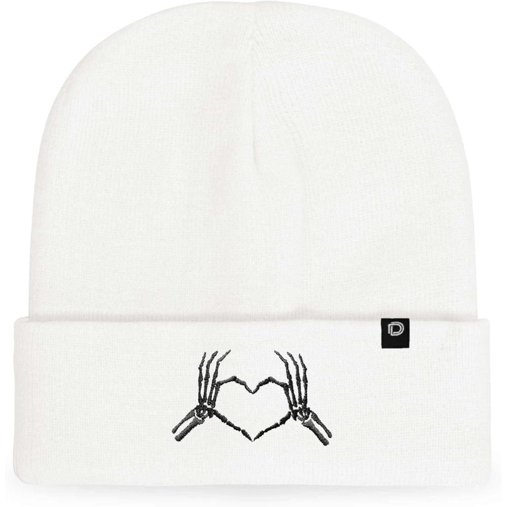 imageDALIX Heart of Bones Embroidered Beanie Hat Knit Cap Cold Weather WomensWhite