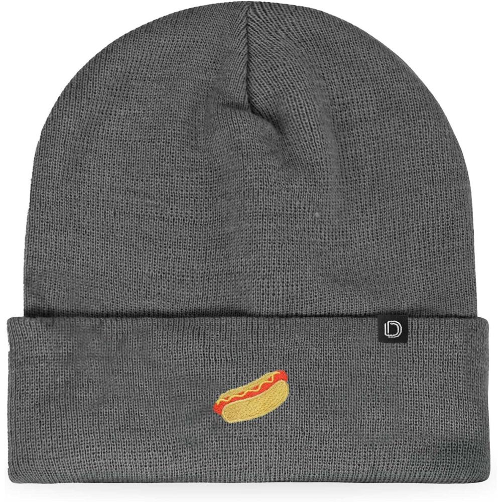 imageDALIX Hot Dog Embroidered Beanie Hat Cotton Cute Winter Fall Cap WomensAsphalt Gray