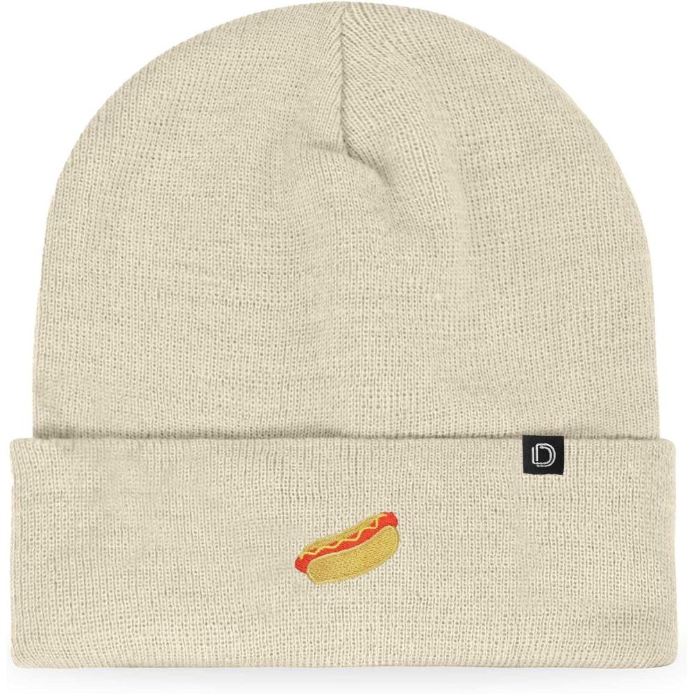 imageDALIX Hot Dog Embroidered Beanie Hat Cotton Cute Winter Fall Cap WomensBeige