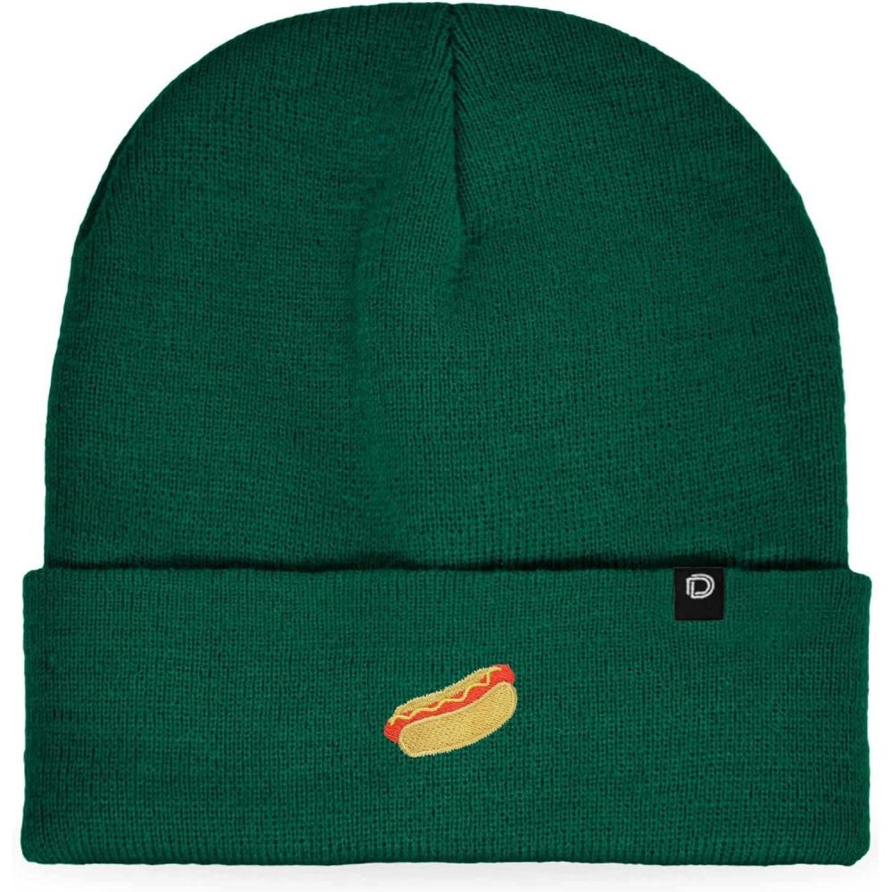 imageDALIX Hot Dog Embroidered Beanie Hat Cotton Cute Winter Fall Cap WomensGreen