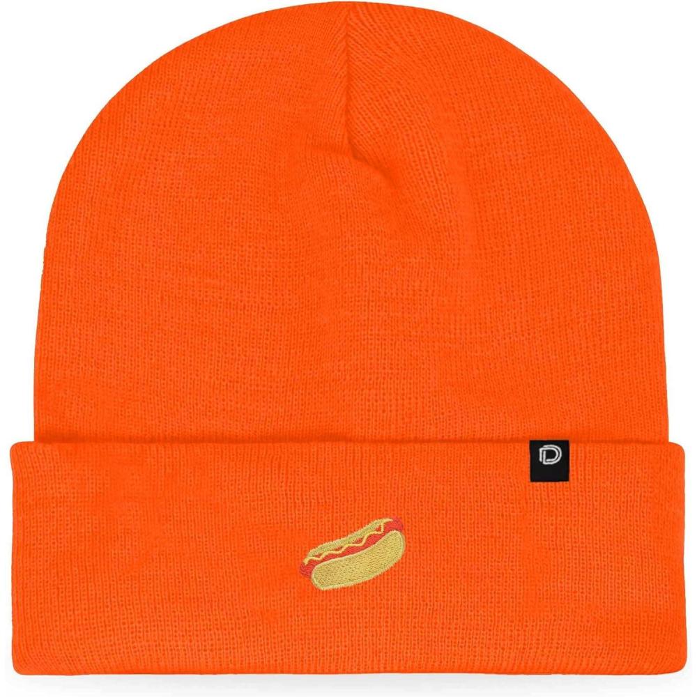 imageDALIX Hot Dog Embroidered Beanie Hat Cotton Cute Winter Fall Cap WomensNeon Orange