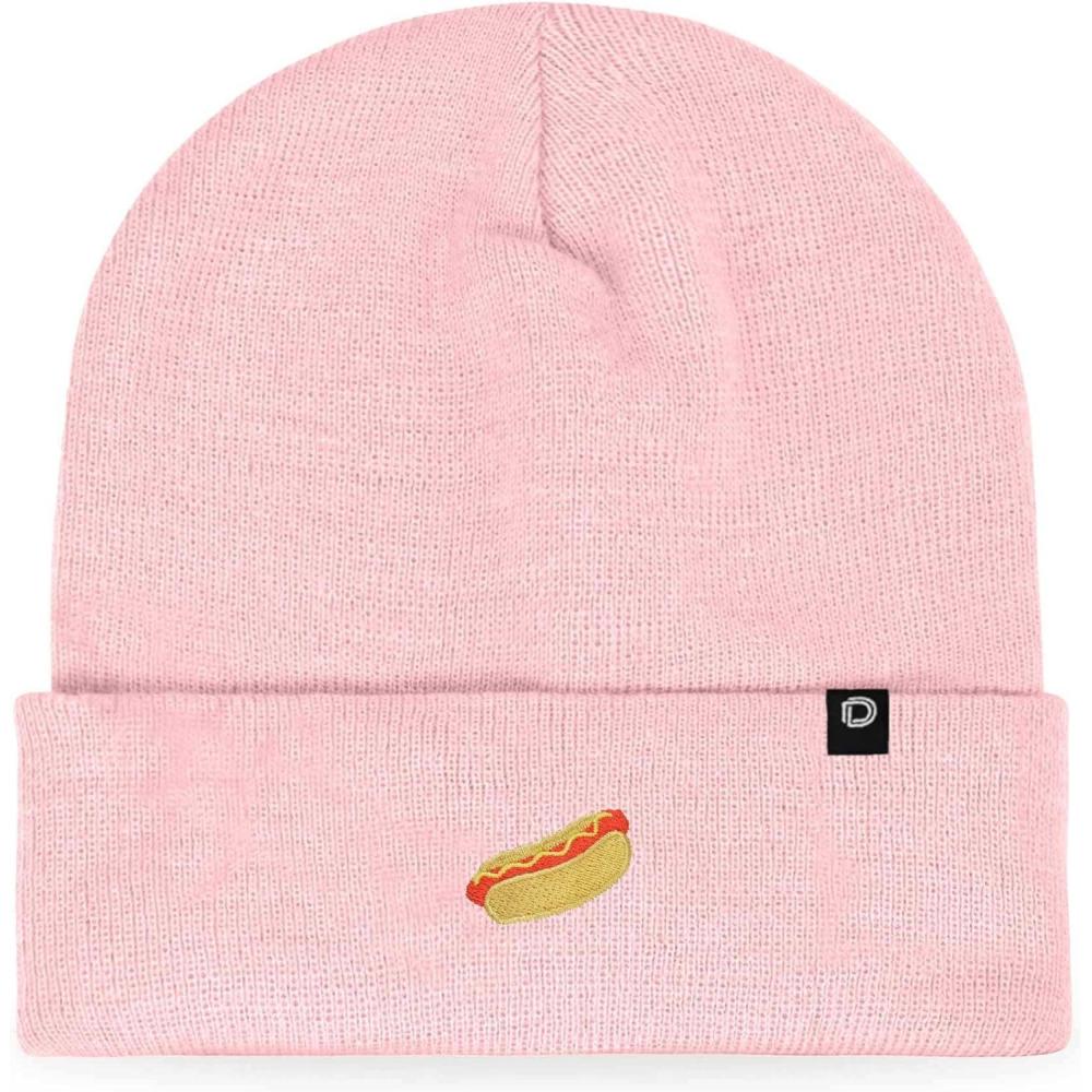 imageDALIX Hot Dog Embroidered Beanie Hat Cotton Cute Winter Fall Cap WomensPink