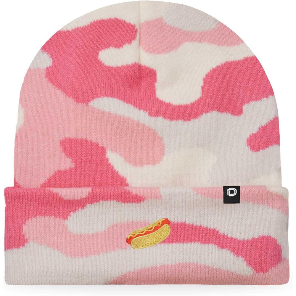 imageDALIX Hot Dog Embroidered Beanie Hat Cotton Cute Winter Fall Cap WomensPink Camo