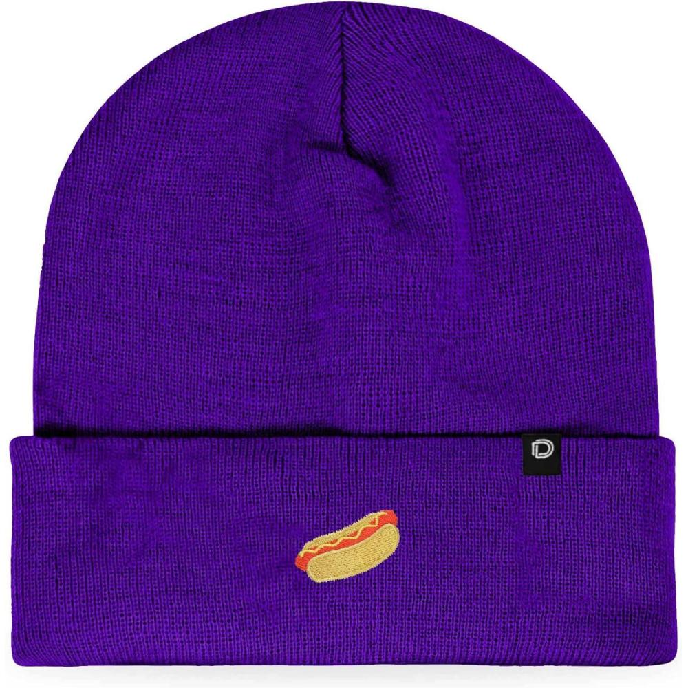 imageDALIX Hot Dog Embroidered Beanie Hat Cotton Cute Winter Fall Cap WomensPurple