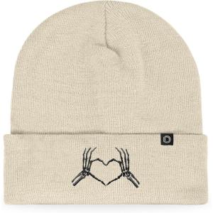 imageDALIX Heart of Bones Embroidered Beanie Hat Knit Cap Cold Weather WomensBeige