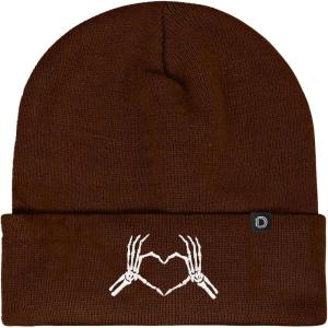 imageDALIX Heart of Bones Embroidered Beanie Hat Knit Cap Cold Weather WomensBrown