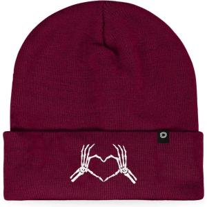 imageDALIX Heart of Bones Embroidered Beanie Hat Knit Cap Cold Weather WomensMaroon