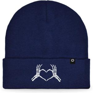 imageDALIX Heart of Bones Embroidered Beanie Hat Knit Cap Cold Weather WomensNavy Blue