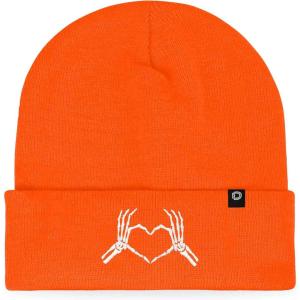 imageDALIX Heart of Bones Embroidered Beanie Hat Knit Cap Cold Weather WomensNeon Orange