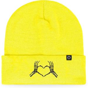 imageDALIX Heart of Bones Embroidered Beanie Hat Knit Cap Cold Weather WomensNeon Yellow