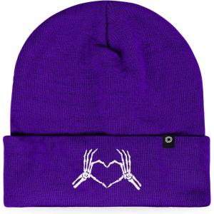 imageDALIX Heart of Bones Embroidered Beanie Hat Knit Cap Cold Weather WomensPurple