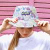 imageDALIX Embroidered Happy Tie Dye Cotton Outdoor Summer Bucket Hat in GreenGreen