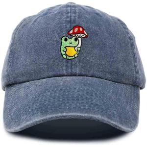 imageDALIX Mushroom Frog Embroidered Dad Cap Cotton Baseball Hat WomenWashed Navy