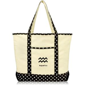 imageDALIX Zodiac Sign Shopping Tote Bag Black Star Horoscope Gifts  VirgoAquarius