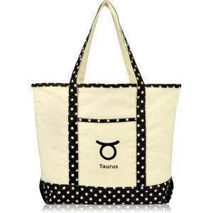imageDALIX Zodiac Sign Shopping Tote Bag Black Star Horoscope Gifts  VirgoTaurus